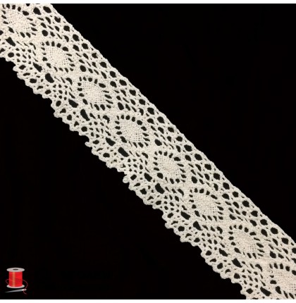 Кружево вязаное хлопковое шир.6,5 см арт.5052-1цв.бежевый уп.45 м